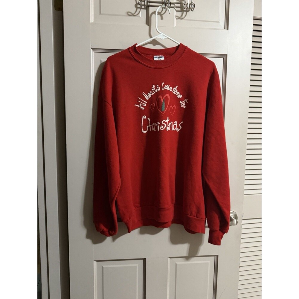 Vintage All Hearts Come Home For Christmas Pullover Sweatshirt Jerzees USA Sz XL